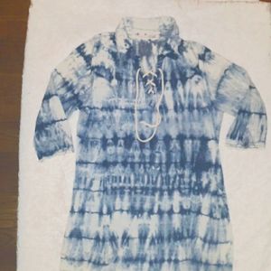 Blue tie dyed quarter sleeve mini dress